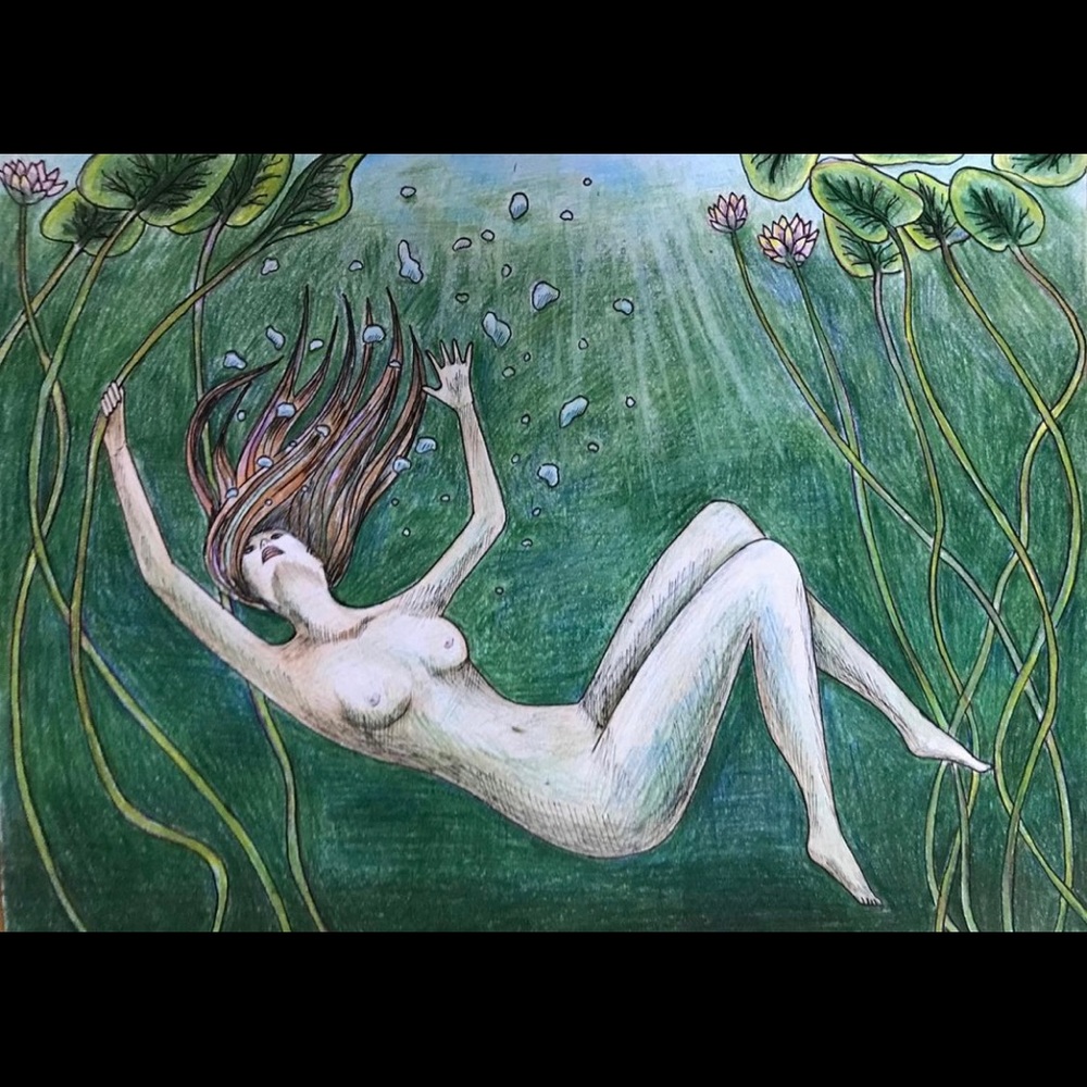 “Submerging” Original Drawing. Pencils and pen on paper.